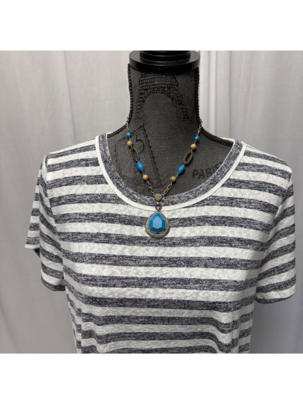 Bobeau Michelle Side Tie Knit Top Indigo Womens Size XL Striped Short Sleeve NEW - Picture 2 of 8